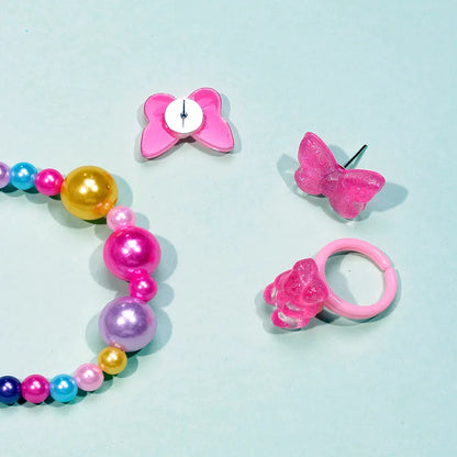 Cute Sweet Bear Butterfly Beaded Plastic Resin Girl'S Rings Bracelets Ear Studs