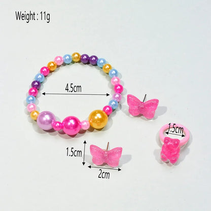 Cute Sweet Bear Butterfly Beaded Plastic Resin Girl'S Rings Bracelets Ear Studs