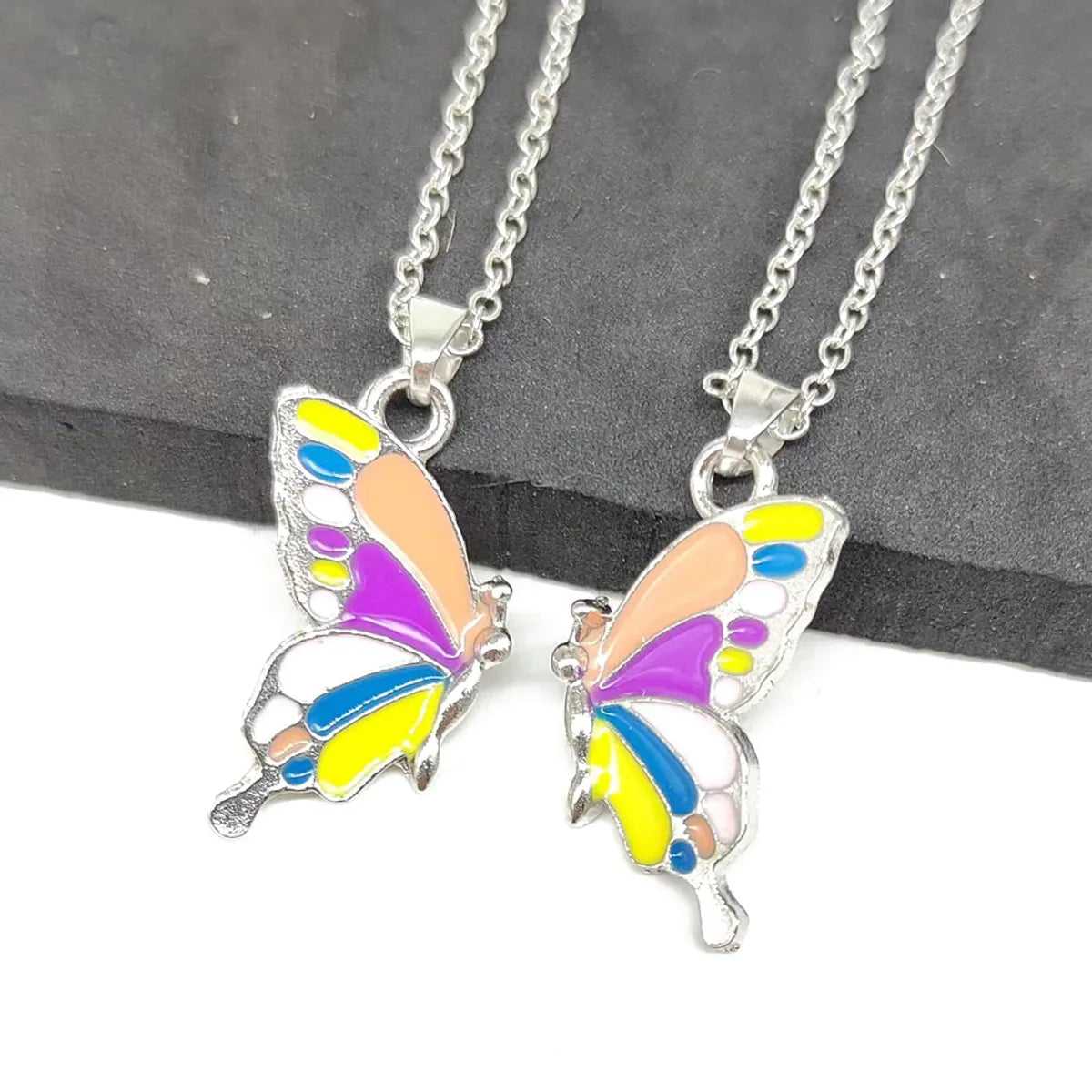 Cute Sweet Butterfly Alloy Enamel Plating Silver Plated Women's Pendant Necklace