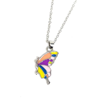 Cute Sweet Butterfly Alloy Enamel Plating Silver Plated Women's Pendant Necklace