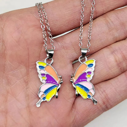 Cute Sweet Butterfly Alloy Enamel Plating Silver Plated Women's Pendant Necklace