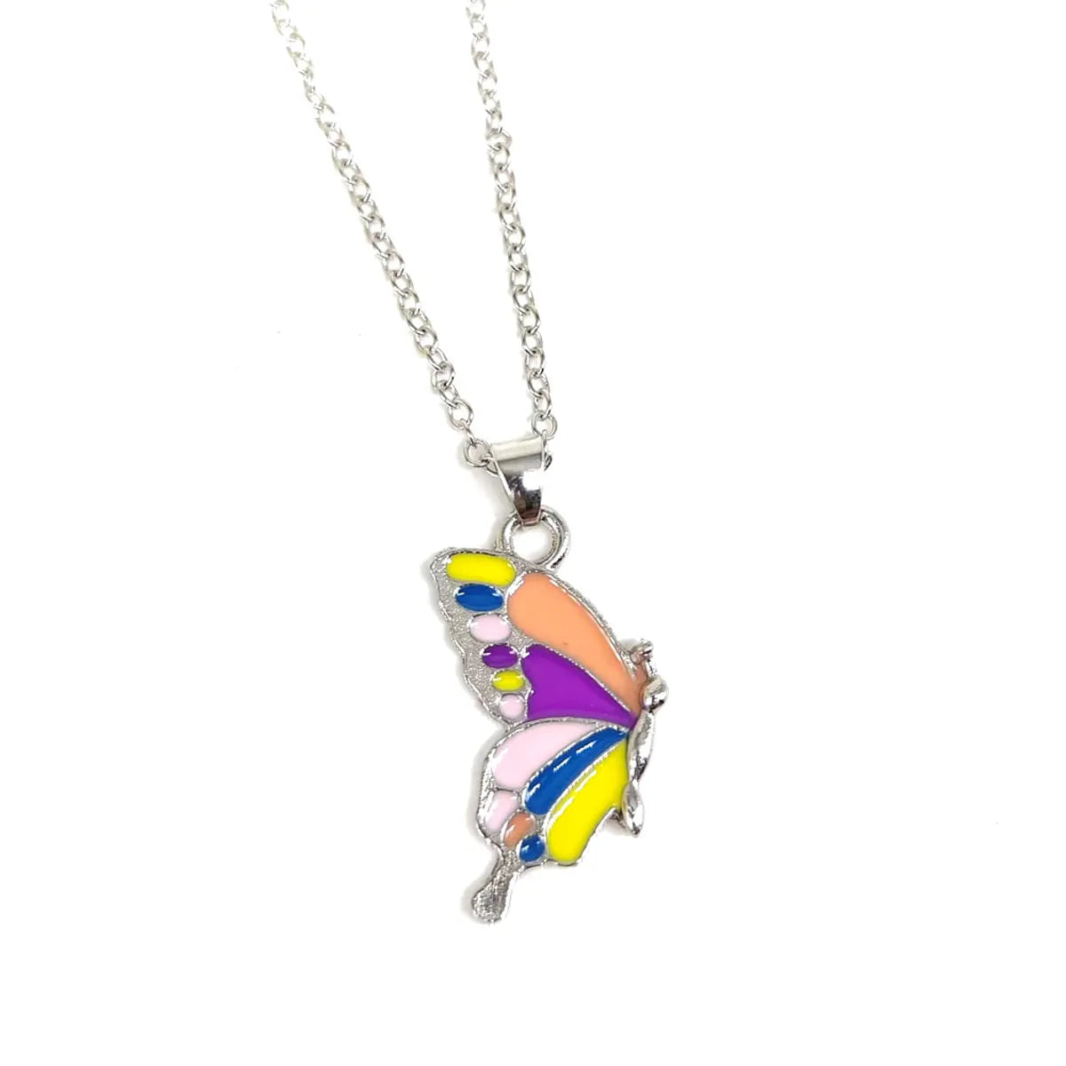 Cute Sweet Butterfly Alloy Enamel Plating Silver Plated Women's Pendant Necklace