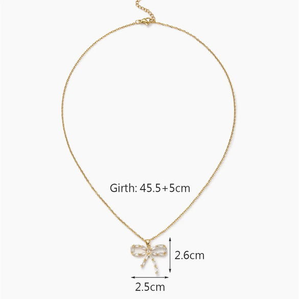 Wholesale Cute Sweet Butterfly Bow Knot Stainless Steel Copper Plating Inlay Zircon Pendant Necklace