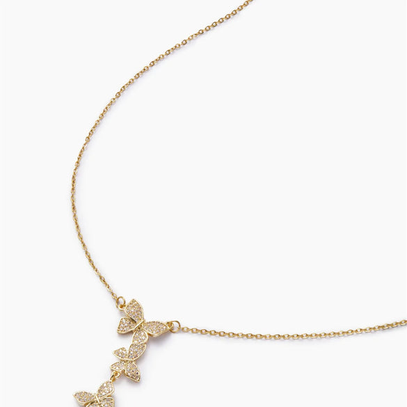 Wholesale Cute Sweet Butterfly Bow Knot Stainless Steel Copper Plating Inlay Zircon Pendant Necklace