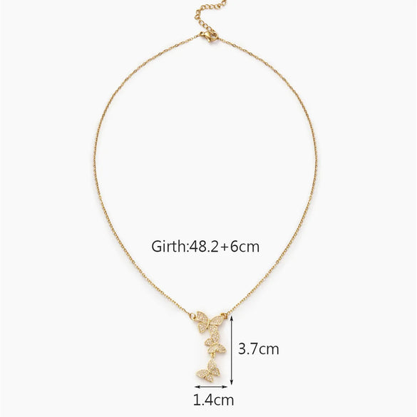 Wholesale Cute Sweet Butterfly Bow Knot Stainless Steel Copper Plating Inlay Zircon Pendant Necklace