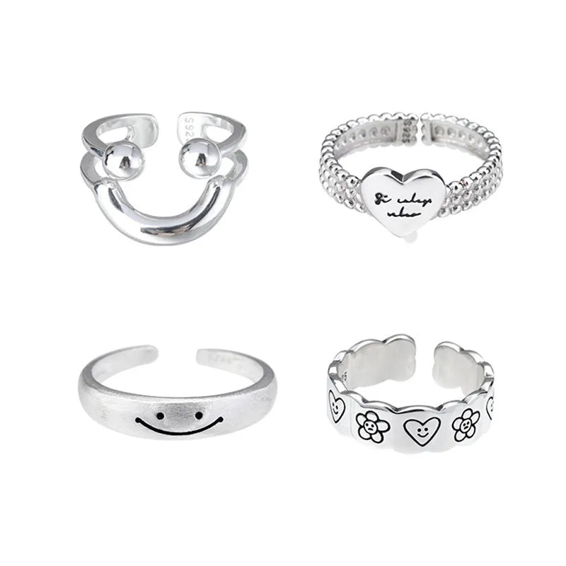 Cute Sweet Cartoon Character Flower White Copper Plating Silver Plated Open Rings