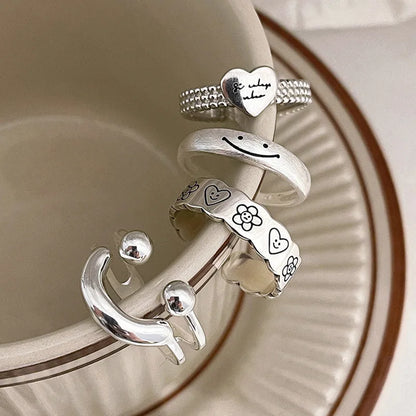 Cute Sweet Cartoon Character Flower White Copper Plating Silver Plated Open Rings