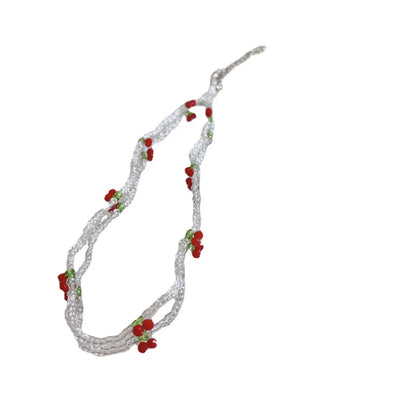 Cute Sweet Cherry Glass Seed Bead Beaded Women'S Bracelets Anklet Necklace