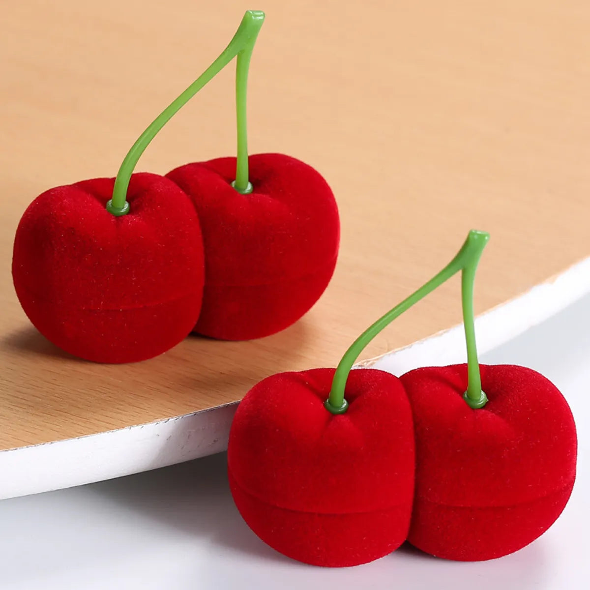 Cute Sweet Cherry Velvet Jewelry Boxes