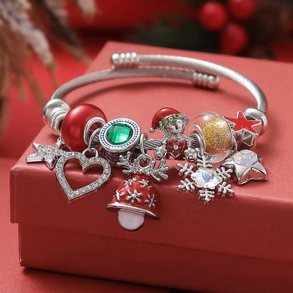 Cute Sweet Christmas Hat Gift Box Snowflake Rhinestones Alloy Titanium Steel Wholesale Bangle