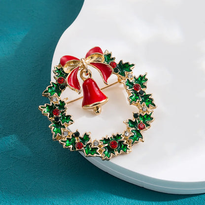 Cute Sweet Christmas Tree Bow Knot Snowman Alloy Enamel Plating Inlay Rhinestones Unisex Brooches 1 Piece