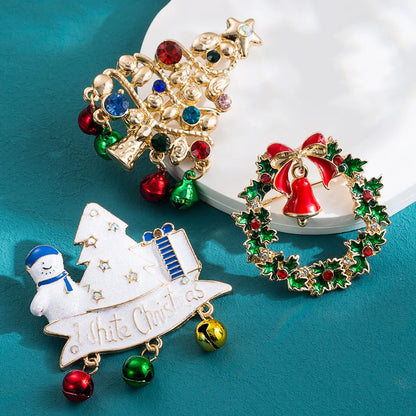 Cute Sweet Christmas Tree Bow Knot Snowman Alloy Enamel Plating Inlay Rhinestones Unisex Brooches 1 Piece