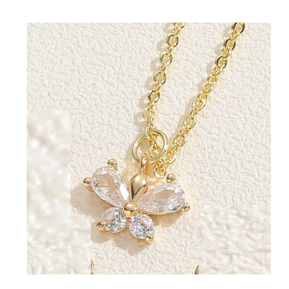 Cute Sweet Classic Style Butterfly Shell Copper Plating Inlay Zircon 14k Gold Plated White Gold Plated Women'S Pendant Necklace