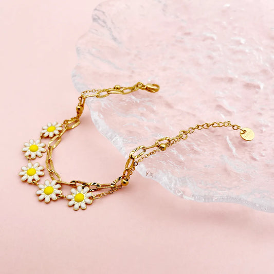 Cute Sweet Commute Flower 304 Stainless Steel 14K Gold Plated Bracelets In Bulk