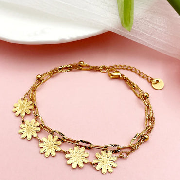 Cute Sweet Commute Flower 304 Stainless Steel 14K Gold Plated Bracelets In Bulk