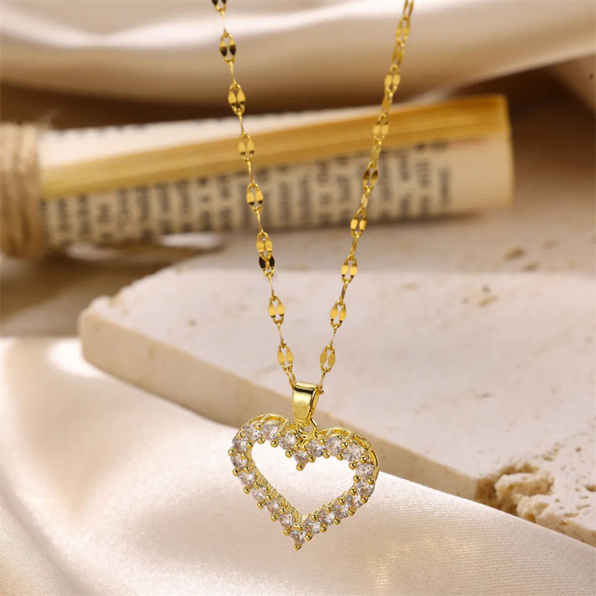 Cute Sweet Cross Moon Heart Shape Stainless Steel Enamel Plating Inlay Zircon 18k Gold Plated Pendant Necklace