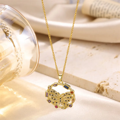 Cute Sweet Cross Moon Heart Shape Stainless Steel Enamel Plating Inlay Zircon 18k Gold Plated Pendant Necklace