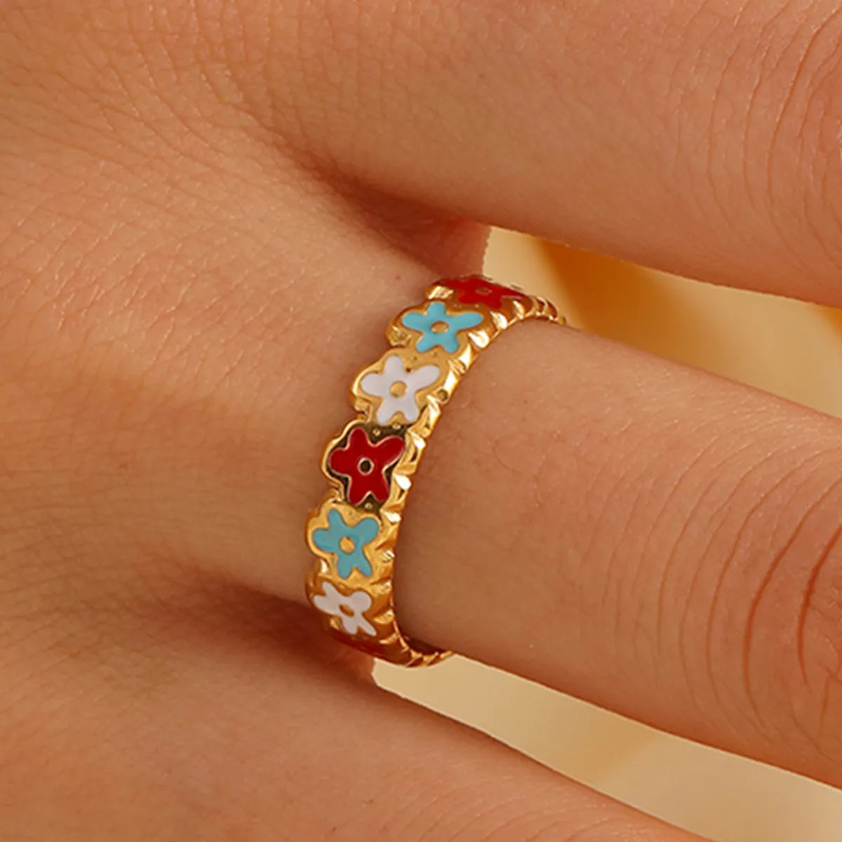 Wholesale Jewelry Cute Sweet Flower 304 Stainless Steel 18K Gold Plated Open Rings