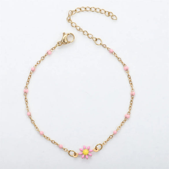 Cute Sweet Flower 304 Stainless Steel Bracelets In Bulk