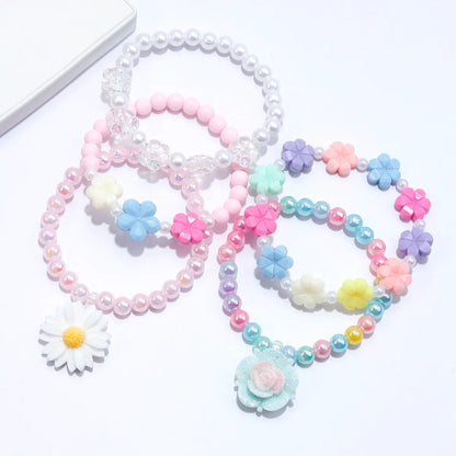 Cute Sweet Flower Arylic Resin Beaded Girl'S Bracelets