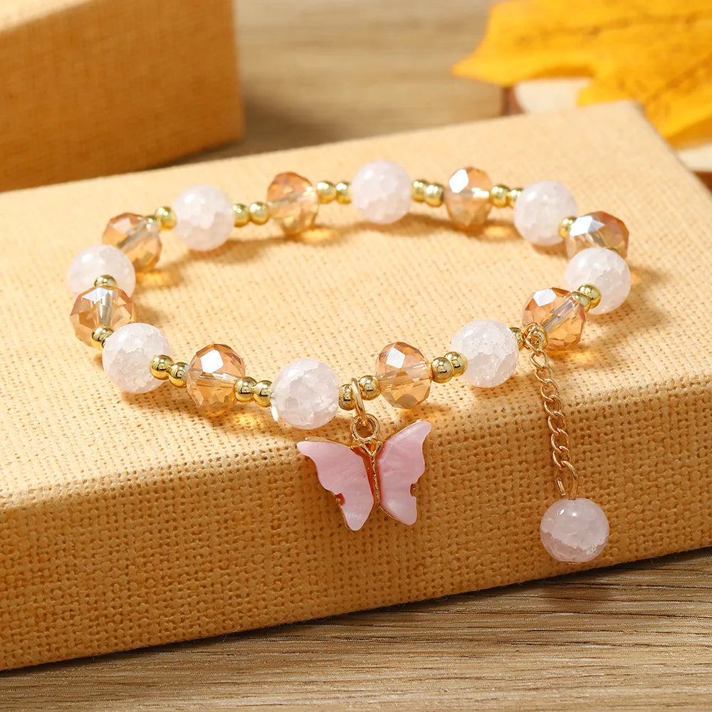 Cute Sweet Flower Butterfly Alloy Beaded Plating Women'S Bracelets