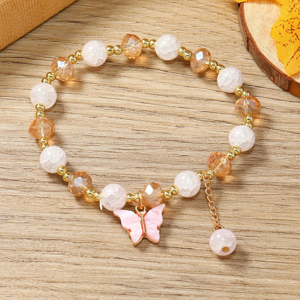 Cute Sweet Flower Butterfly Alloy Beaded Plating Women'S Bracelets