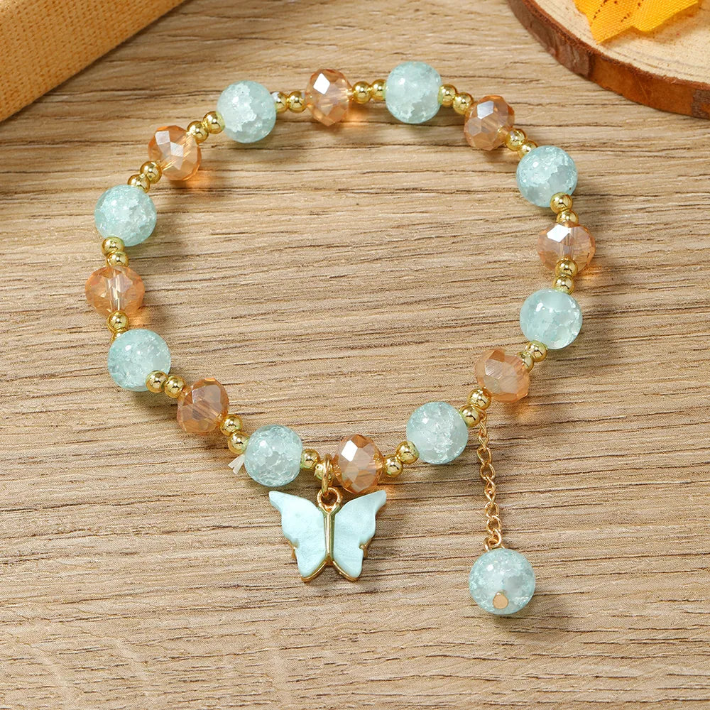 Cute Sweet Flower Butterfly Alloy Beaded Plating Women'S Bracelets