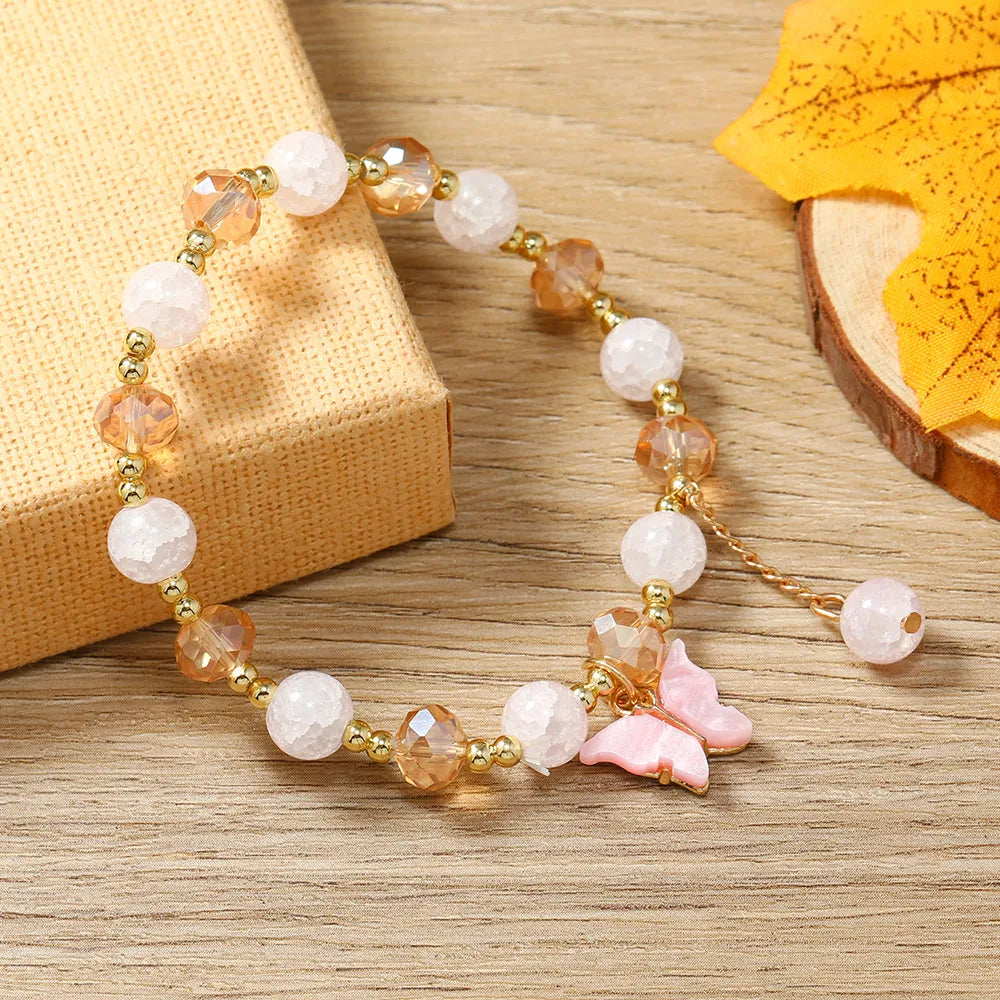 Cute Sweet Flower Butterfly Alloy Beaded Plating Women'S Bracelets