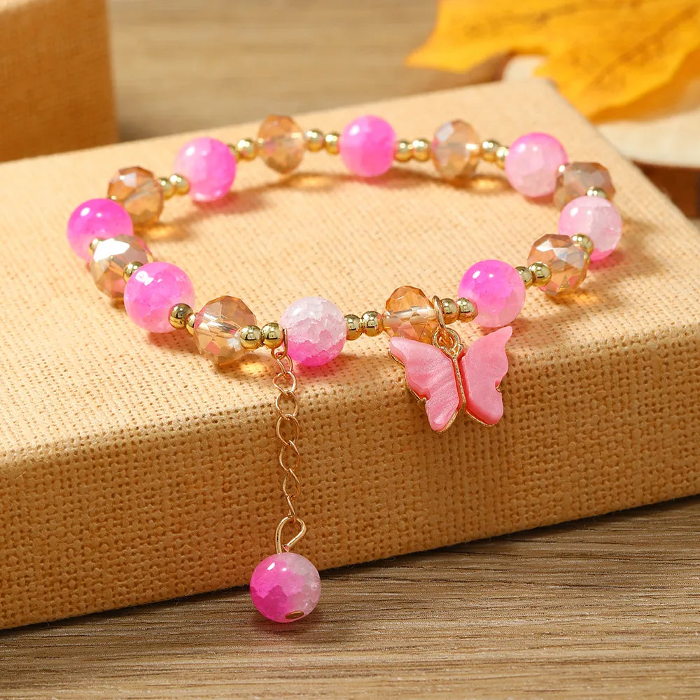 Cute Sweet Flower Butterfly Alloy Beaded Plating Women'S Bracelets