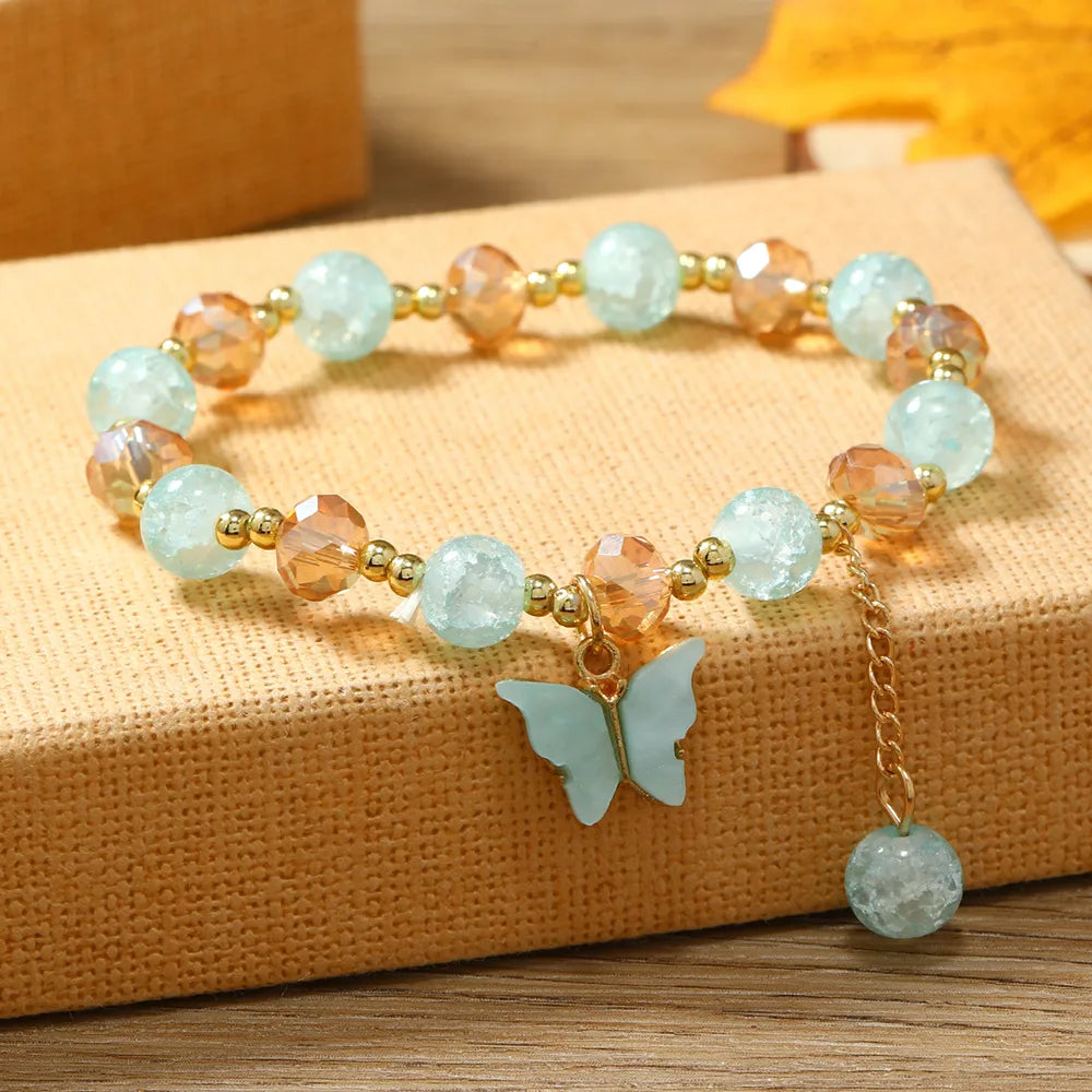 Cute Sweet Flower Butterfly Alloy Beaded Plating Women'S Bracelets