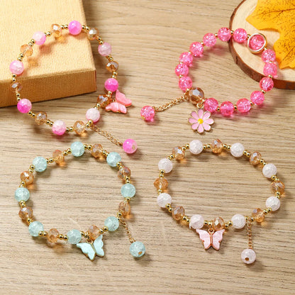 Cute Sweet Flower Butterfly Alloy Beaded Plating Women'S Bracelets