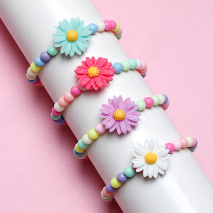 Cute Sweet Flower Plastic Resin Beaded Girl's Bracelets