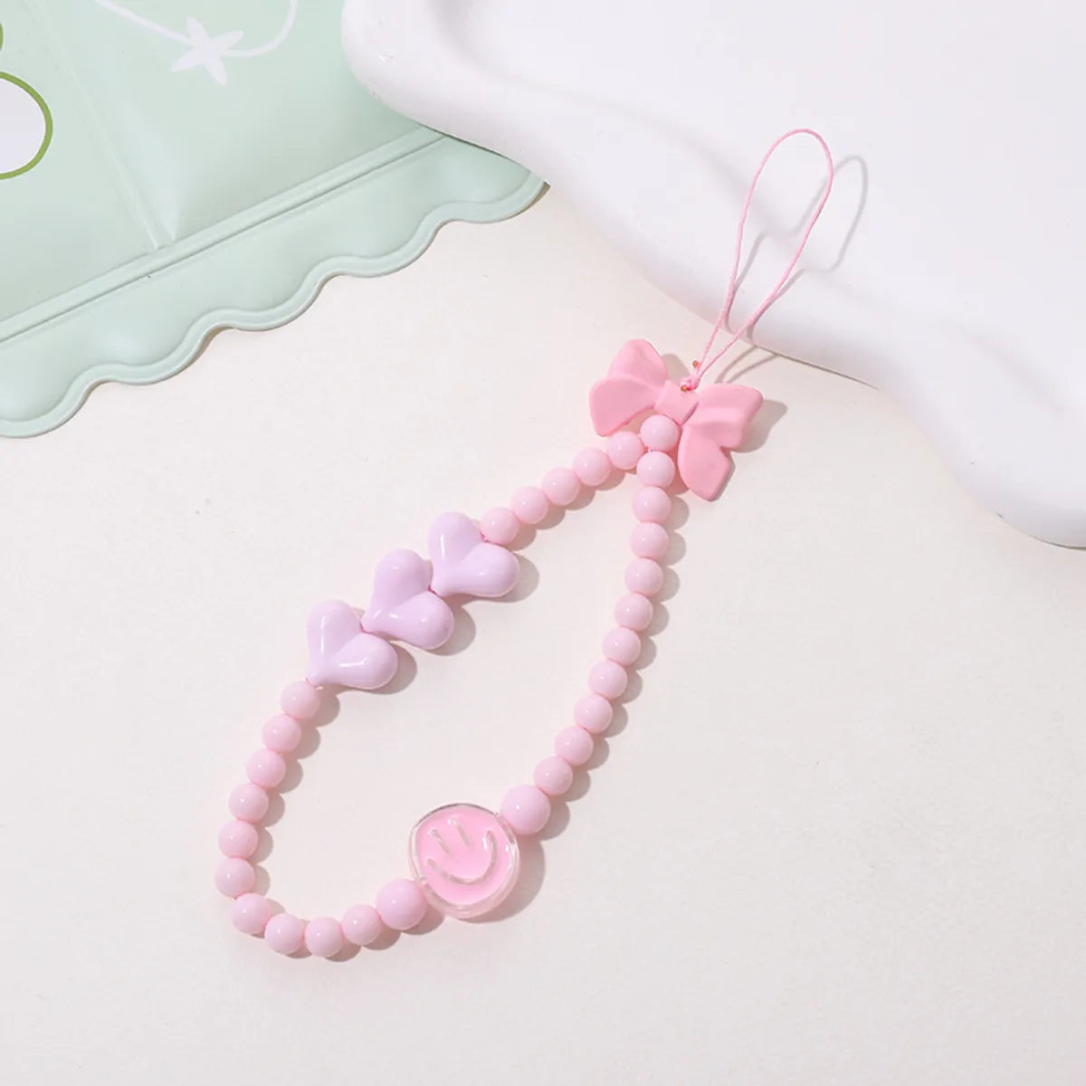 Cute Sweet Fruit Heart Shape Bow Knot Arylic Beaded Bag Pendant Mobile Phone Chain