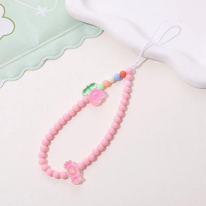 Cute Sweet Fruit Heart Shape Bow Knot Arylic Beaded Bag Pendant Mobile Phone Chain