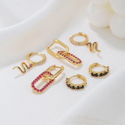 Cute Sweet Geometric Brass Plating Inlay Zircon 18k Gold Plated Silver Plated Drop Earrings