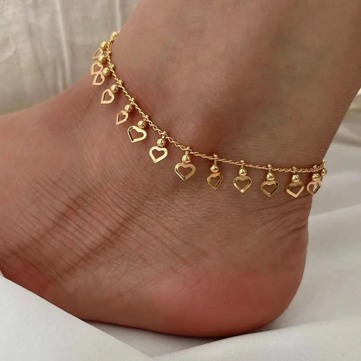 Cute Sweet Heart Shape Alloy Plating Hollow Out Women's Anklet