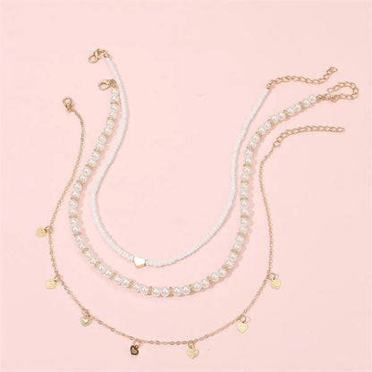 Cute Sweet Heart Shape Artificial Pearl Alloy Beaded Girl'S Necklace