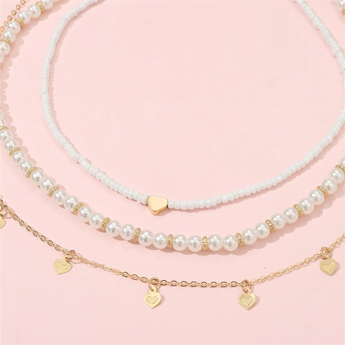 Cute Sweet Heart Shape Artificial Pearl Alloy Beaded Girl'S Necklace