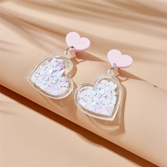 Cute Sweet Heart Shape Arylic Three-dimensional Women's Drop Earrings