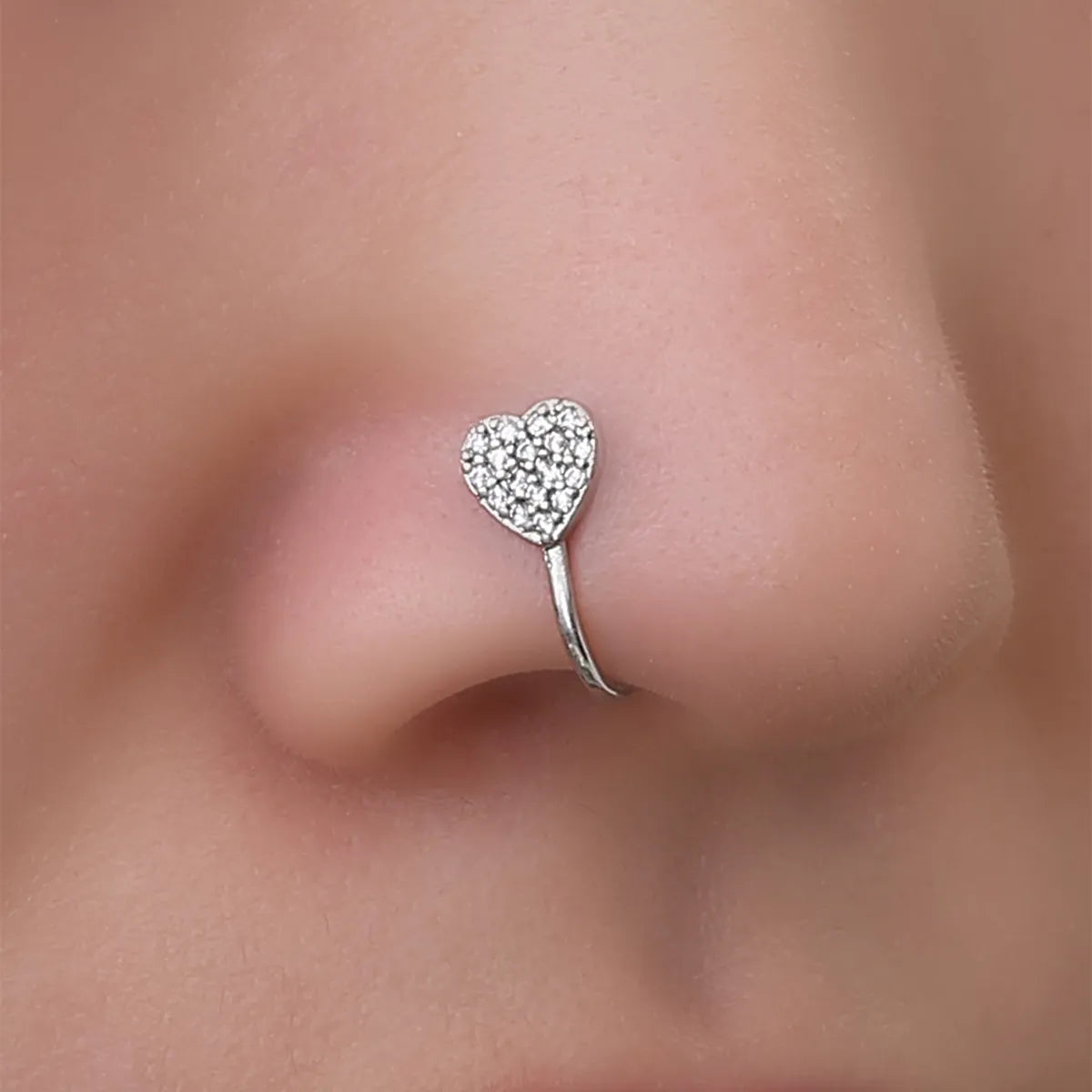 Cute Sweet Heart Shape Copper Plating Inlay Zircon Nose Ring