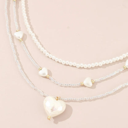 Cute Sweet Heart Shape Plastic Beaded Layered Girl'S Necklace