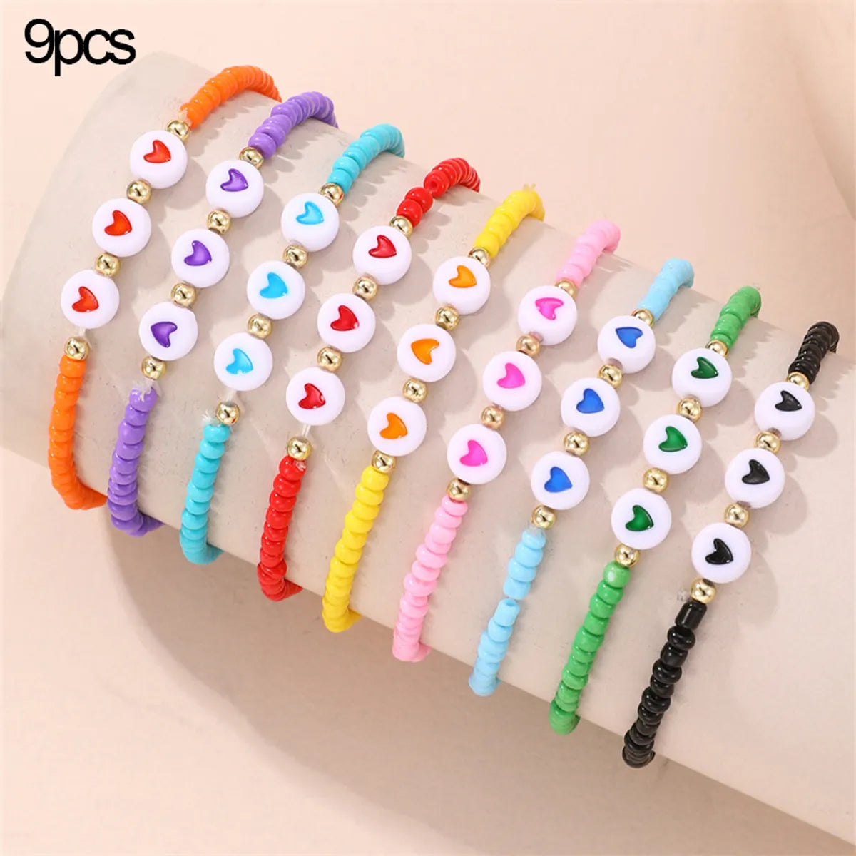 Cute Sweet Heart Shape Plastic Beaded Women's Bracelets