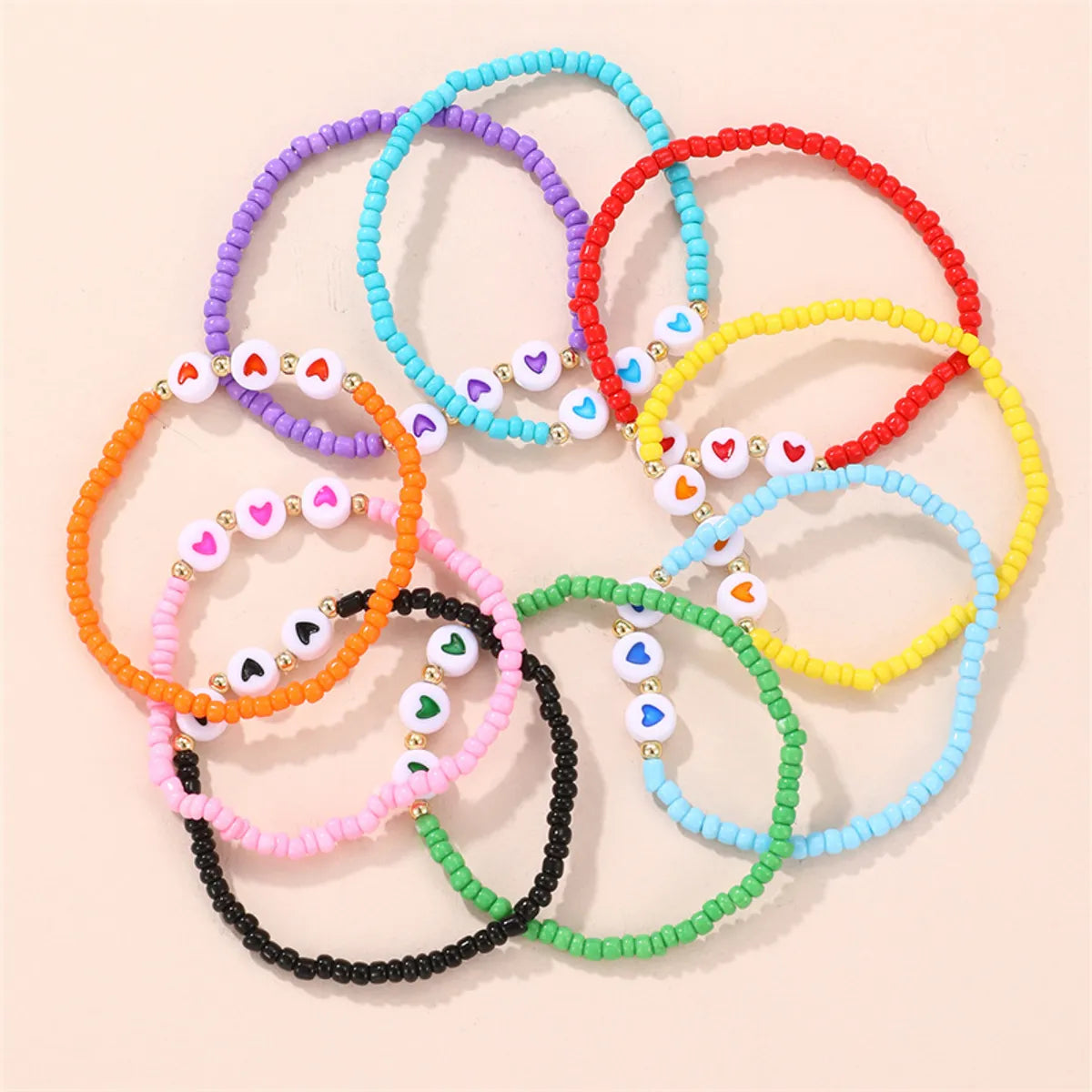 Cute Sweet Heart Shape Plastic Beaded Women's Bracelets