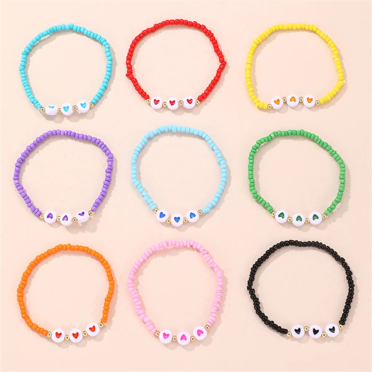 Cute Sweet Heart Shape Plastic Beaded Women's Bracelets