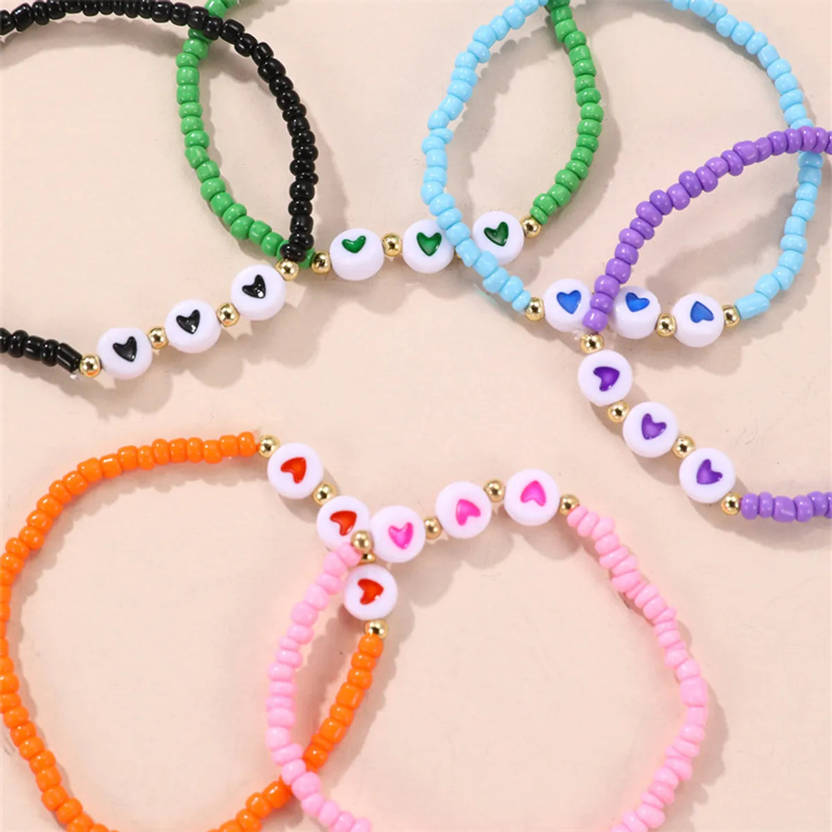 Cute Sweet Heart Shape Plastic Beaded Women's Bracelets