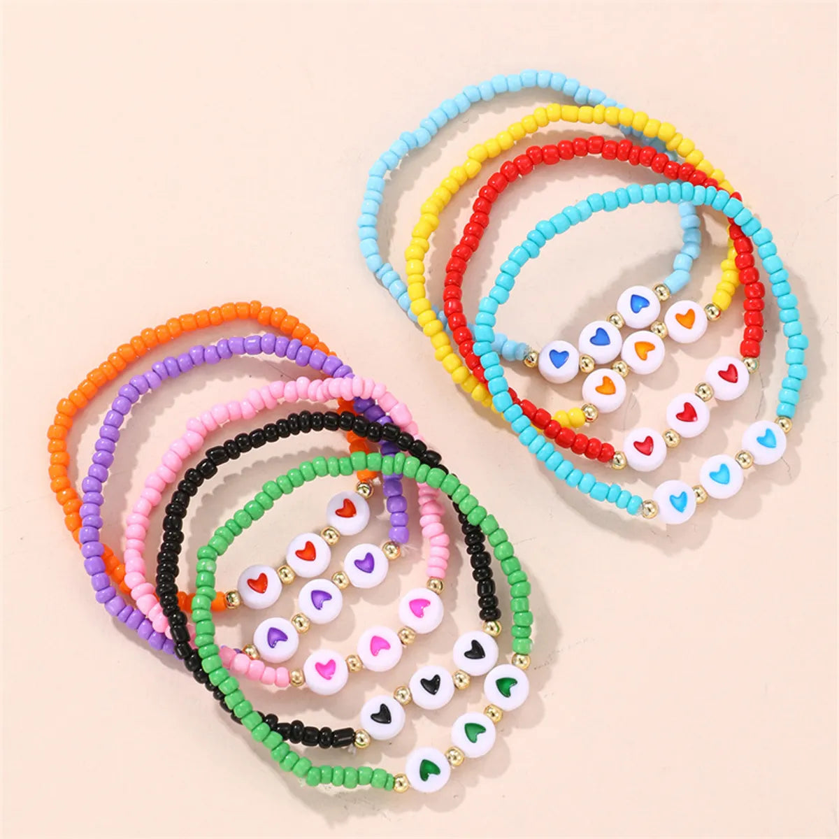 Cute Sweet Heart Shape Plastic Beaded Women's Bracelets