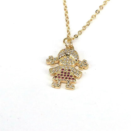 Cute Sweet Human Face Copper Plating Inlay Zircon Gold Plated Pendant Necklace