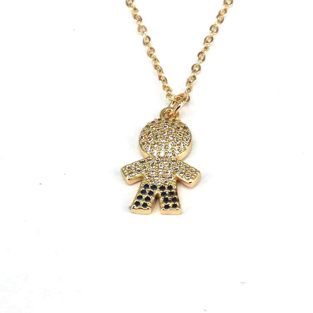 Cute Sweet Human Face Copper Plating Inlay Zircon Gold Plated Pendant Necklace