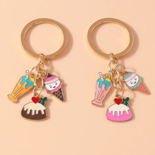 Cute Sweet Ice Cream Cake Alloy Keychain