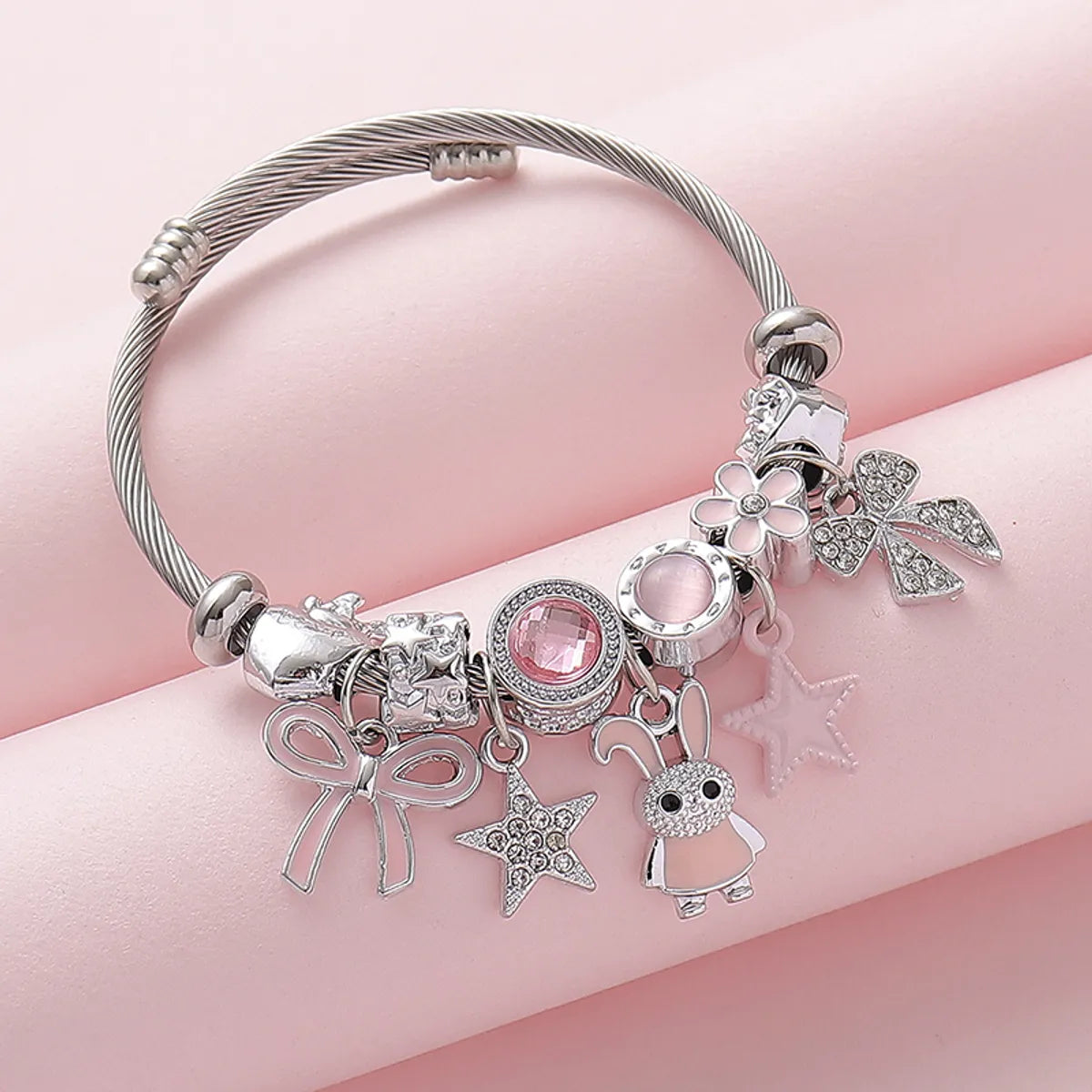 Cute Sweet Pastoral Star Heart Shape Bow Knot Rhinestones Alloy Copper Wholesale Bangle